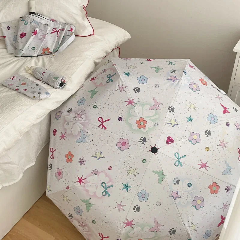 Star, Little Flower, Butterfly, Fully Automatic Women's Premium Folding Umbrella, High Beauty Student Umbrella, Sunshade Umbrell