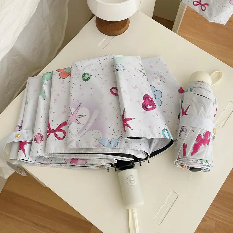 Star, Little Flower, Butterfly, Fully Automatic Women's Premium Folding Umbrella, High Beauty Student Umbrella, Sunshade Umbrell