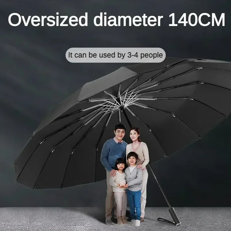 Super Large 140CM Automatic Folding Umbrella, Reinforce Windproof Strong Sun and Rain Umbrellas for Men and Women Parasol