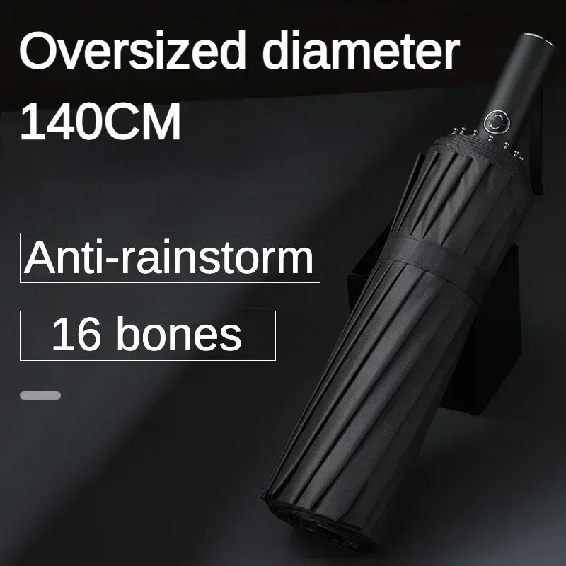 Super Large 140CM Automatic Folding Umbrella, Reinforce Windproof Strong Sun and Rain Umbrellas for Men and Women Parasol